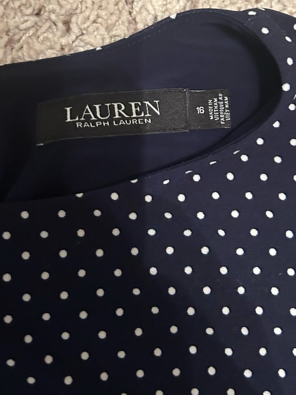 Lauren Ralph Lauren , black label, Navy Polka Dot Tie-Waist Midi Dress, Sz 16 - Picture 8 of 9